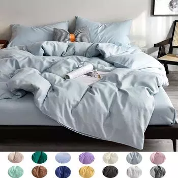 4 шт. Постельное белье, однотонное матовое одеяло, приятное для кожи, и покрывало 1.2m 3pcs небесно-голубой