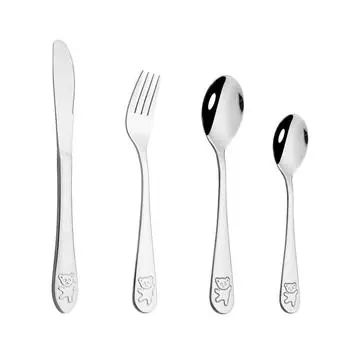 4 шт., посуда из нержавеющей стали с милым мультяшным узором, столовая посуда, набор столовых приборов, портативный нож, ложка, вилка, студенческие столовые приборы, набор посуды