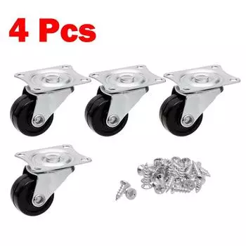 4 шт. поворотных ролика, 1-дюймовые серебристые резиновые мебельные колеса с верхними пластинами, винты