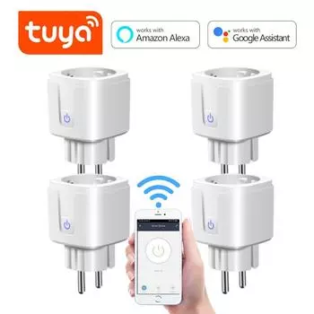 4 шт., приложение Smart Life, адаптер для умных розеток, 16А, розетка с голосовым управлением, розетка европейского стандарта, монитор мощности, работает с Alexa Google Home