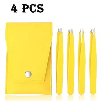 4 шт., профессиональный пинцет для бровей, наклонный наконечник из нержавеющей стали, зажим для накладных ресниц, щипцы для удаления волос, инструмент для макияжа 4 pcs жёлтый