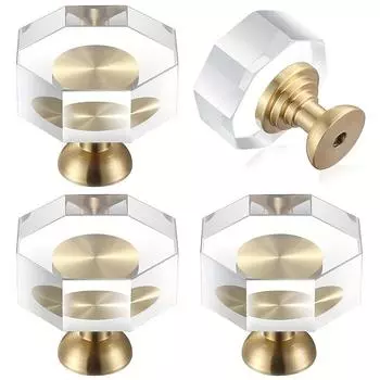 4 шт. прозрачные стеклянные ручки для шкафов, латунные круглые ручки для ящиков комода, золотая фурнитура, ручки для кухонного шкафа(Одно отверстие с винтом) 4pcs