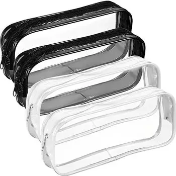 4 шт. прозрачный пенал из ПВХ школьный экзаменационный косметичка дорожная сумка на молнии прозрачная сумка на молнии Black-4pcs