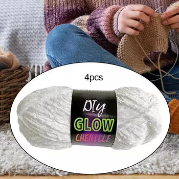 4 шт. пряжи для вязания крючком синель светящаяся в темноте для ручного вязания White