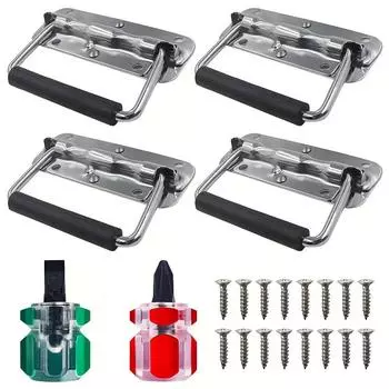 4 шт. пружинная тяга из хромированного железа, прочная тяга для поверхностного монтажа с резиновой ручкой для ящика для инструментов, мебельного ящика с винтами и отверткой 4pcs