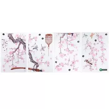 4 шт. ПВХ наклейки на стены в китайском стиле с рисунком цветов и птиц для гостиной, офиса