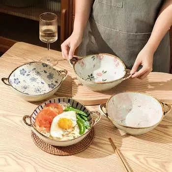 4 шт. японская суповая миска с ручкой 7,5-дюймовая керамическая салатница кухонная посуда блюдо для пасты миска посуда для микроволновой печи сковорода 7.5 inch