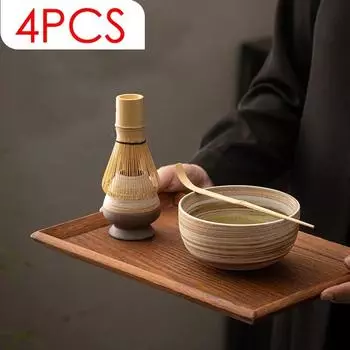 4 шт. японские инструменты для самостоятельного приготовления чая матча бамбуковый венчик для матча совок чаша чайный венчик щетка костюмы церемониальные аксессуары 4pcs Set