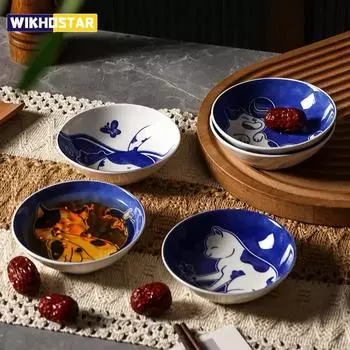 4 шт. японский стиль соусницы суши тарелка столовая посуда керамическая десерт креативная милая мультяшная счастливая кошка узор в форме капли воды тарелка 4pcs