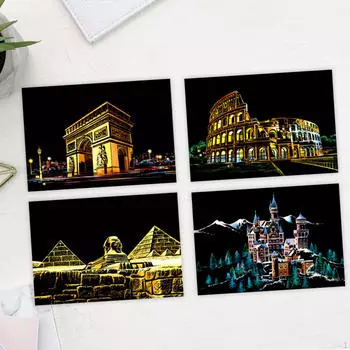 4 шт. Радужная бумажная карта с царапинами, художественное ремесло, развивающие игрушки, декоративный трафарет, рисунок Style D