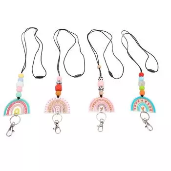 4 шт. радужных бусин для учителя, шнурок для удостоверений личности и ключей, симпатичный акриловый радужный силиконовый шнурок с бусинами