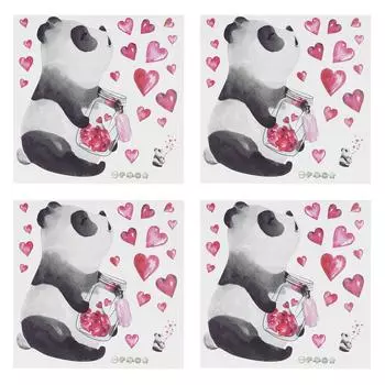 4 шт. расписанная вручную настенная наклейка с рисунком сердца панды для украшения на День святого Валентина