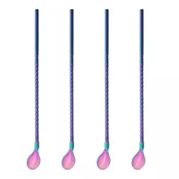 4 шт., разноцветная длинная соломенная ложка 18/10, прямая многоразовая соломенная ложка из нержавеющей стали для вечерние коктейлей, кофейная ложка для перемешивания серебряный