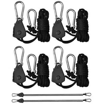 4 шт. Регулируемый 8-дюймовый шнур, усиленный крюк, подвесной храповой механизм для палатки, выращивания растений, световой шкив, трос, шкив, подъемный шкив, крюк