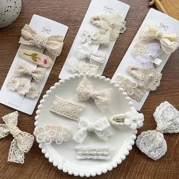 4 шт. Ретро принцесса заколка для волос эстетический цветочный бант кружевная сетка заколка для волос милые элегантные женские аксессуары для волос детский головной убор