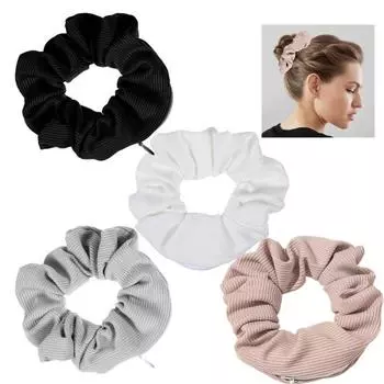 4 шт. резинки для волос со скрытым карманом, большая резинка для волос для женщин и девочек, ребристая текстура, эластичная повязка на голову 4pcs