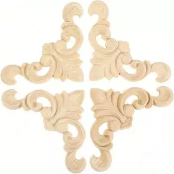 4 шт. резных аппликаций из дерева, накладки, неокрашенные резные наклейки, угловые таблички для настенного шкафа, проект «сделай сам», 8x8 см/3,15 X3,15 светло-желтого