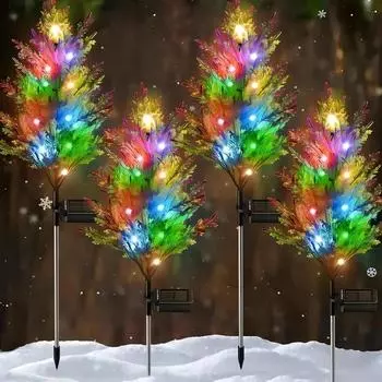 4 шт. RGB с автоматическим включением в сумерках, уличный светодиодный водонепроницаемый садовый многоцветный мерцающий светильник для газона сосновой лужайки, солнечные огни для рождественской елки 1pcs