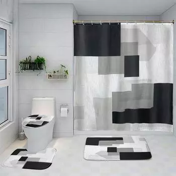 4 шт. роскошные геометрические наборы занавесок для душа, водонепроницаемые для ванной комнаты, нескользящие коврики для ванной комнаты, крышка для унитаза, коврик для ванной, набор для ванной комнаты 4Pcs