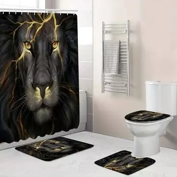 4 шт. роскошные наборы занавесок для душа с принтом льва, водонепроницаемые для ванной комнаты, нескользящие коврики для ванной комнаты, крышка для унитаза, коврик для ванной, набор для ванной комнаты 4Pcs