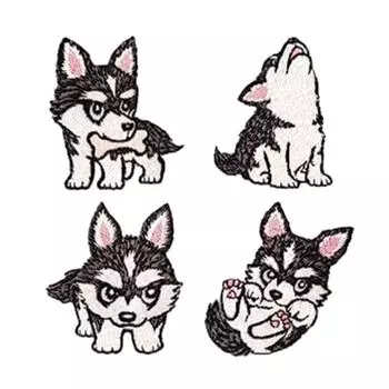 4 шт. Роскошные вышитые аппликации-наклейки для шикарного домашнего декора, нашивка на куртке с изображением собак хаски, утюжок на животных, милая