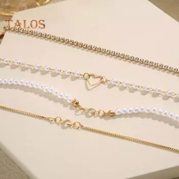 4 шт. роскошные золотые браслеты со стразами, комплекты украшений в виде полых сердец, изящный браслет из жемчуга из сплава, подарки для женщин и девочек золотистый