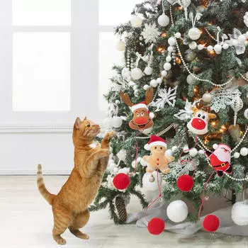 4 шт. Рождественская игрушка для кошек интерактивная удобная портативная износостойкая забавная веревка для укуса моляра