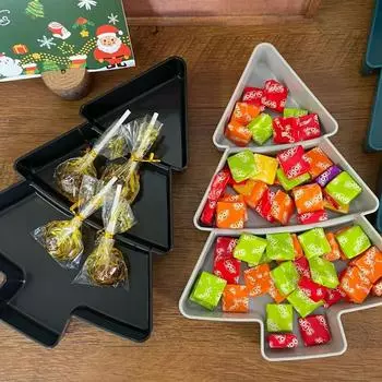 4 шт. Рождественская креативная форма елки конфеты закуски орехи сухофрукты пластиковые тарелки закуски миска поднос для завтрака 4pcs коричневый