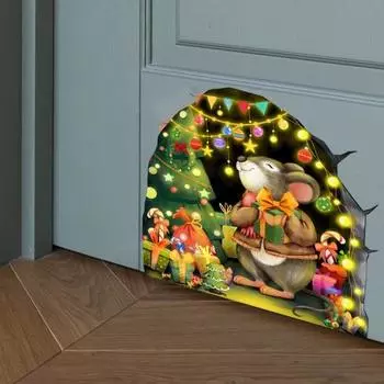 4 шт. Рождественская мышь настенная наклейка отверстие 3D мультяшная настенная наклейка смешная очаровательная светящаяся в темноте настенная угловая наклейка детская комната питомник 1 Set