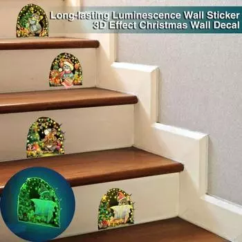 4 шт. Рождественская наклейка на стену с изображением мыши, 3D мультяшная наклейка на стену, забавная очаровательная светящаяся наклейка