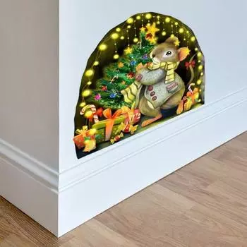 4 шт. Рождественская наклейка на стену с изображением мыши, 3D мультяшная наклейка на стену, забавная наклейка