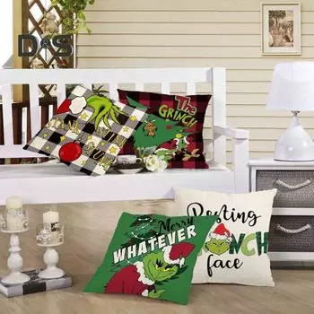4 шт. Рождественская наволочка с красочным принтом в виде мультяшного Гринчи для спальни, гостиной, дивана, наволочка для украшения подушки C