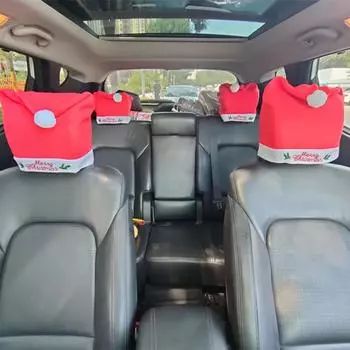 4 шт. Рождественская шапка, чехол для подголовника автомобиля, чехол для новогоднего декора автомобиля, все включено, чехол для подголовника, чехол для сиденья, универсальный автомобильный интерьер