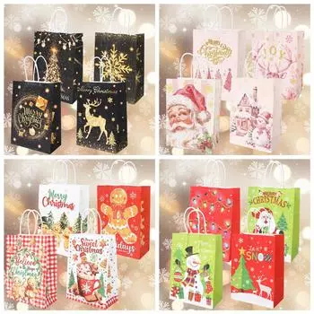 4 шт. Рождественские бумажные подарочные пакеты Веселое рождественское украшение для дома 2024 Рождественский подарочный пакет Украшения Navidad Natal Новый год Подарок 2025 as picture