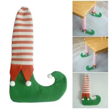 4 шт. Рождественские чехлы на ножки стульев, полосатые носки эльфа, чехлы на ножки стола, чехлы для обеденных стульев, накладки на ножки мебели, протектор пола для рождественской вечеринки зелёный