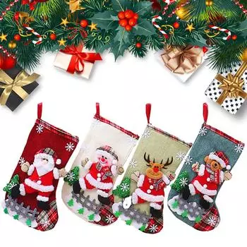 4 шт. рождественские чулки носки Санта снеговик подвесные елочные украшения Навидад конфеты подарочные пакеты рождественский декор для домашней вечеринки 31cx21cm