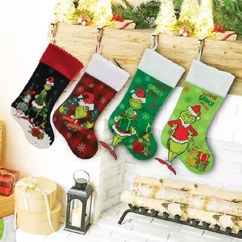 4 шт. Рождественские чулки, подходящие для украшения рождественской каминной елки в стиле Гринча
