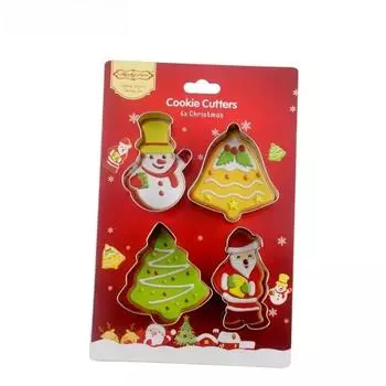 4 шт. Рождественские формы для печенья из нержавеющей стали, серия Санта-Клауса, печать на торте, печенье, сделай сам, выпечка, силикон