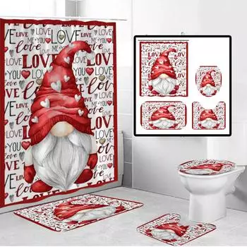 4 шт. Рождественские комплекты занавесок для душа с занавеской для душа и ковриками One Size
