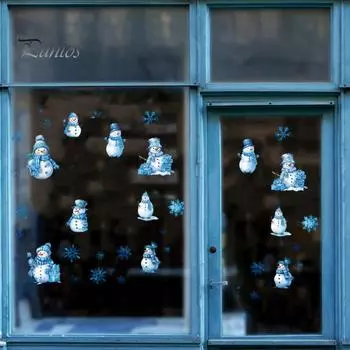 4 шт. рождественские наклейки без клея, прозрачные снежинки, Санта-принт, статическая липкость, противоскользящие, многоразовые, праздничные, противоскользящие, украшения для оконного стекла