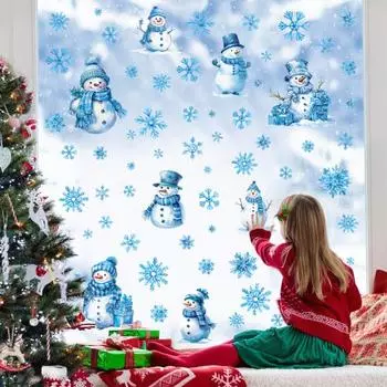 4 шт. рождественские наклейки без клея, прозрачные снежинки, Санта-принт, статическая липкость, противоскользящие, многоразовые, праздничные, противоскользящие, украшения для оконного стекла