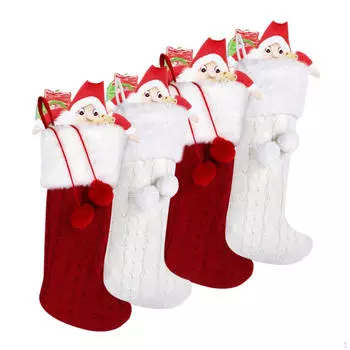 4 шт. Рождественские подвесные мешки, держатель для рождественских носков, красные белые чулки для