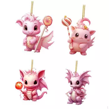4 шт. Рождественские подвесные украшения в виде розового дракона высотой 3,1 дюйма, декоративные рождественские елочные украшения для двери
