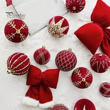 4 шт., рождественские шары, украшения, небьющиеся, 6/8 см, блестящие стразы/искусственный жемчуг, красный пластиковый шар для праздничной вечеринки, макет сцены, рождественская елка