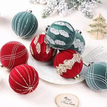 4 шт. Рождественские шары, украшения, небьющиеся, флокированные, рождественские елочные безделушки, подвесные украшения для A