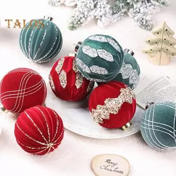 4 шт. Рождественские шары, украшения, небьющиеся, флокированные, рождественские елочные безделушки, подвесные украшения для праздничной вечеринки, свадебного декора A