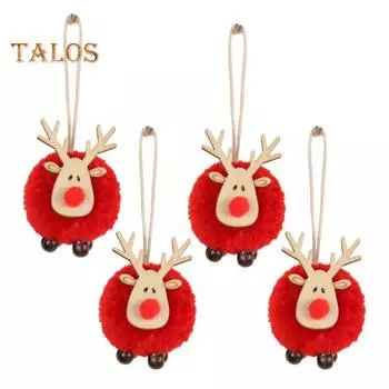 4 шт. Рождественские украшения в виде лося, войлочные плюшевые подвесные украшения в виде оленя с деревянной головой, пушистые подвески в виде оленя для рождественской вечеринки, домашний декор 4pcs коричневый