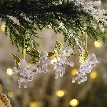 4 шт. Рождественский ангел подвеска золотые крылья прозрачный ангел рождественская елка подвесное украшение рождественское украшение 2023 Navidad подарок