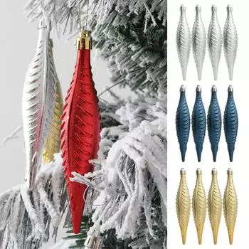 4 шт., рождественский четырехдизайновый подвесной кулон в виде ежа в форме листа, блестящий с отверстием, долговечный, широкое применение красный