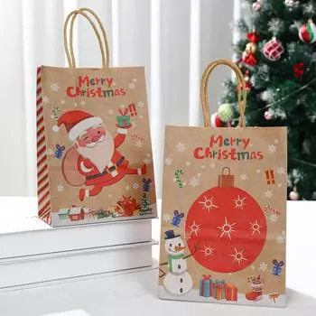4 шт. Рождественский подарочный пакет крафт-бумажные пакеты Веселое рождественское украшение 2024 для дома Рождество Навидад Новогодние подарки упаковочные пакеты as shown